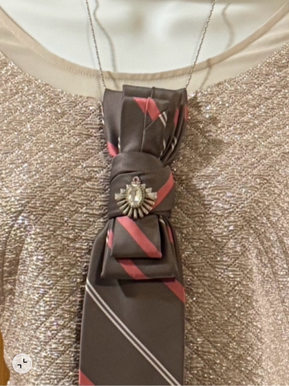 Re-Styled Vintage Silk Blend Necktie Necklace,Rhinestone Jewelry,Removable Chain - Picture 3 of 4